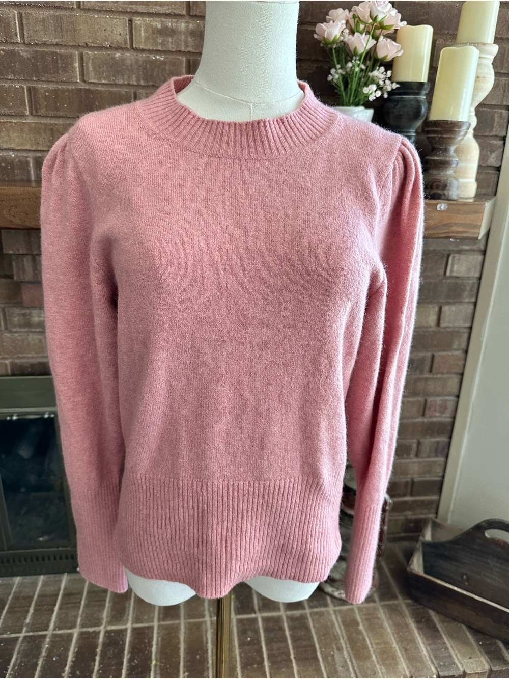 J.Crew Pink Puff Sleeve Merino Wool Alpaca Blend Knit Sweater M